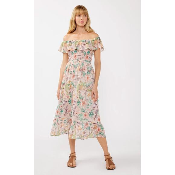 lovestitch Dresses & Skirts - Lovestitch Floral Dust Off Shoulder Midi Dress - Medium - NWOT